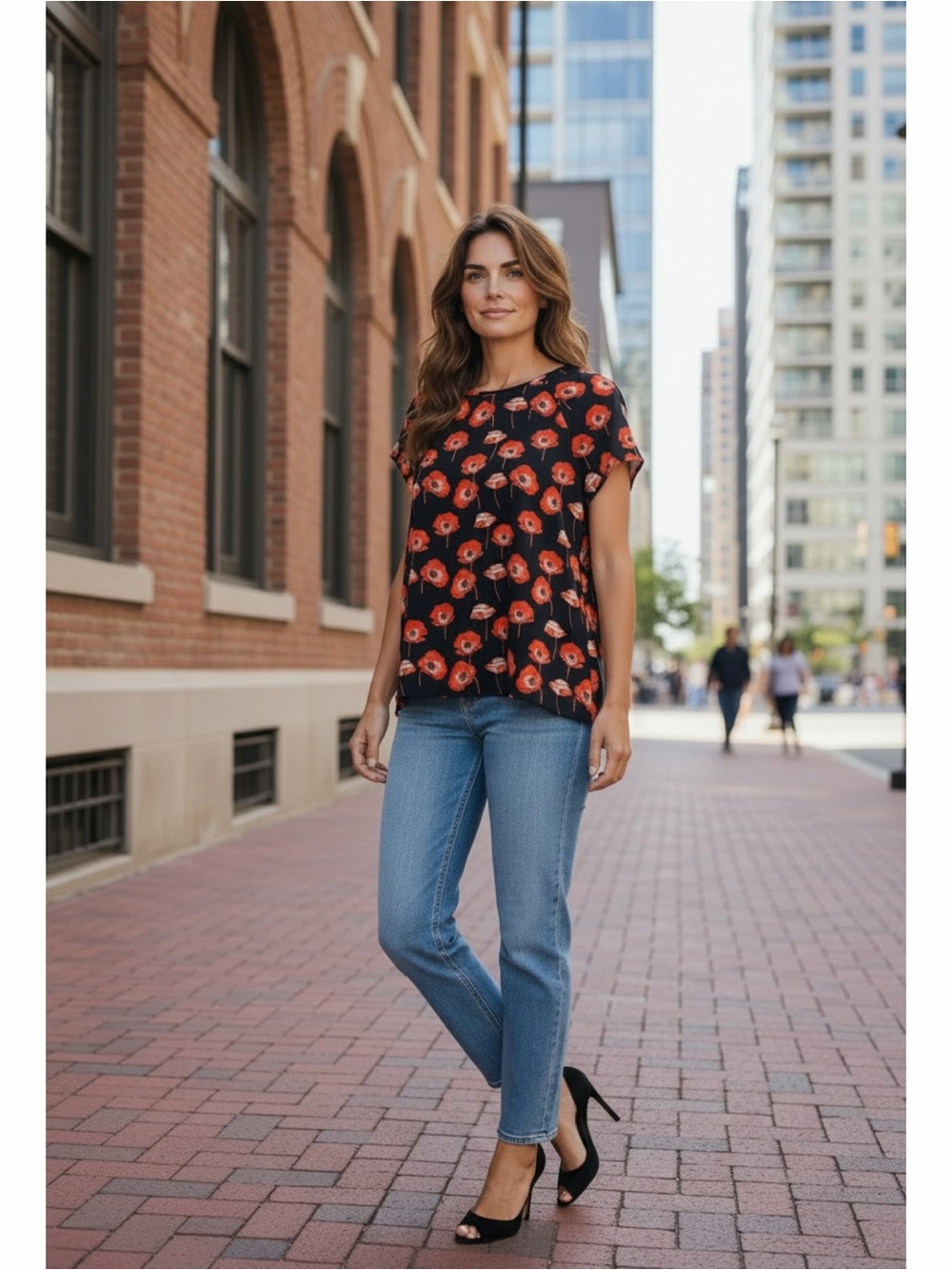 CABI NWOT Poppy Print Short Sleeve Split Back Blouse S